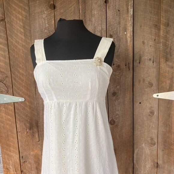 Handmade Yellow and White Sleeveless Dress - White Eyelet Overlay - Picture 7 of 8
